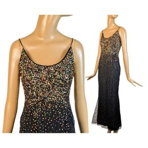 Lillie‎ Rubin Riazee India hand beaded sequin maxi dress sleeveless 90s gown